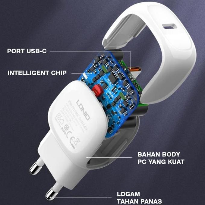 TERBARU - Travel Adaptor Charger LDNIO A1206C USB-C PD 27W Fast Charger Original 27W