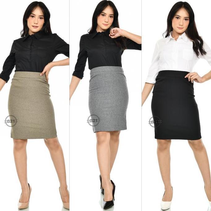 DI162 - Rok Kerja Kantor Pendek Span Pencil Hitam Dan Warna Wanita Bahan Dasar Formal High Premium Q