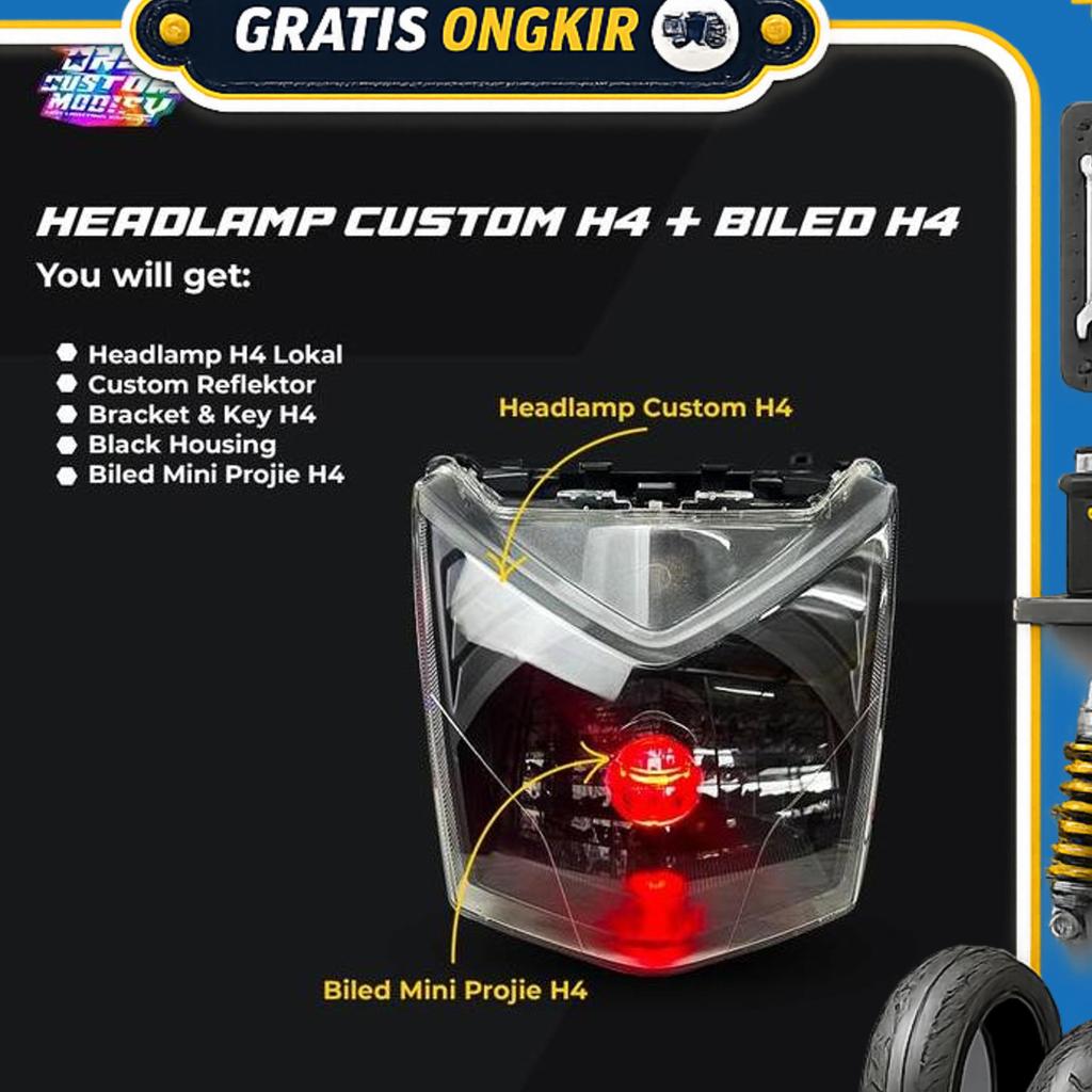 Headlamp Biled Fullset Mini Biled H4 Beat Fi Lampu Utama Pnp Relay