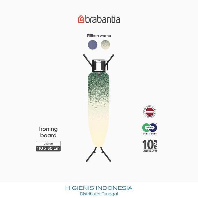 Brabantia Ironing Board A Meja Setrika 110 x 30 cm - Papan Setrika dengan Dudukan Setrika Uap & Adju