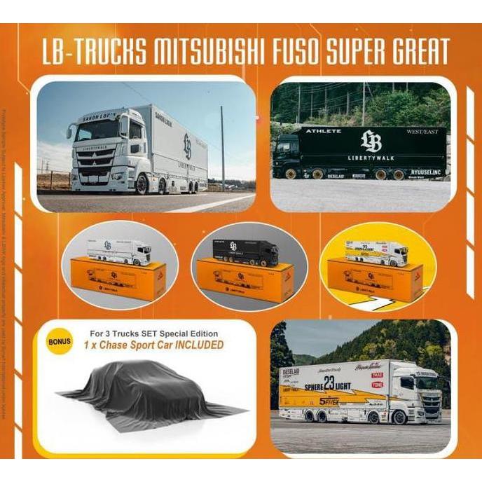 noelcuan.id / GCD 1/64 LBWK Mitsubishi LB Trucks Fuso Super Great LBWK Set with Sport Car - Diecast 