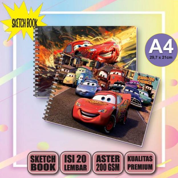 PROMO / Buku Gambar Sketchbook Mcqueen A4 Spiral 20 Lembar/40 Halaman 200 GSM - Paper, Stationery