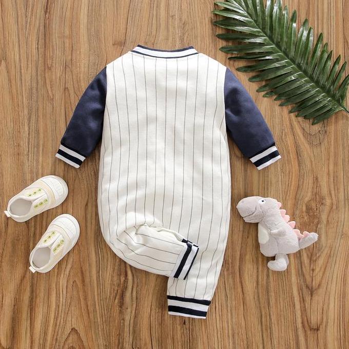 WhaleJoan- Strip Outfit Jumpsuit Bayi Laki Laki Anak Bayi Import 0-24 Bulan