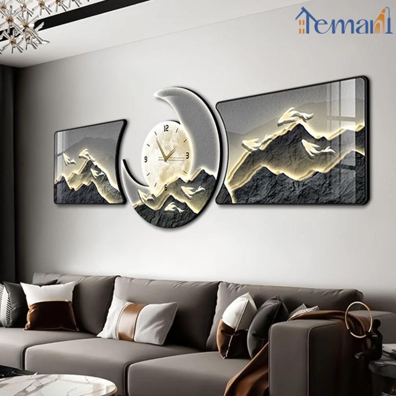 180*40cm Jam Hiasan Dinding Ruang Tamu Besar Jam Dinding Aesthetic Lukisan Krystal Porselin Wall Dec