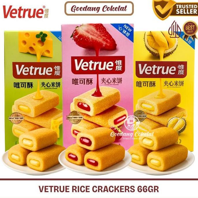Vetrue Rice Crackers Taiwan 66g - Biskuit Beras Import Isi Krim Durian Musang King Keju Strawberry
