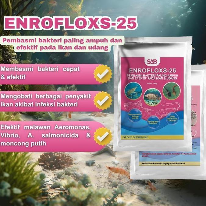 100 gram ENROFLOXS 25 Enrofloxacin HCl Antibiotik Ikan dan Udang - ENROFLOXS  Obat Antibio