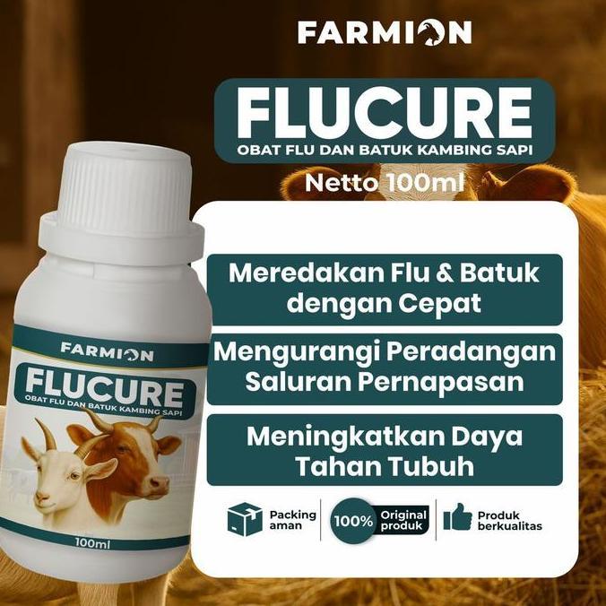 FARMION - FluCure Premium - Obat Batuk Kambing - Obat Batuk Ternak - Obat Pneumonia Kambing 100ML