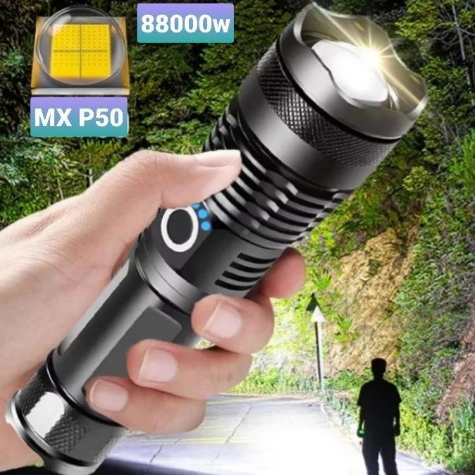 Paket lengkap Senter LED Tactical 200000 Lumens Xhp 50 -  Kualitas Cahaya Super Terang