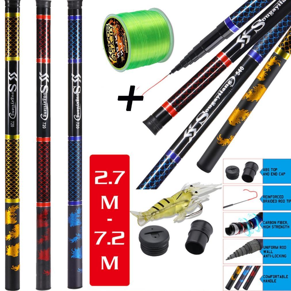 Sougayilang 2.7m 3.6m 4.5m 5.4m 6.3m 7.2m Joran Tegek Fishing Rod Carbon Tegek Panjang Fishing Pole 