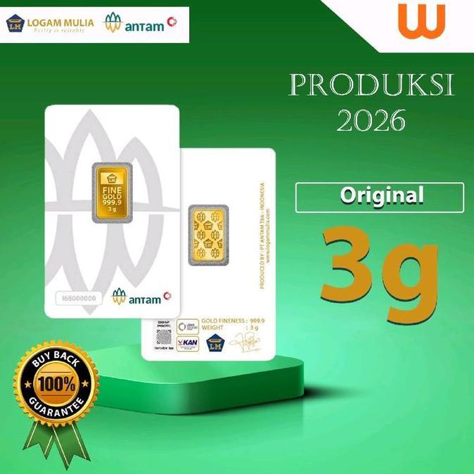 Terlaris 3 Gr (Gram) Goldbar/Logam Mulia/Lm/Emas Batangan Antam Bersertifikat Lbma
