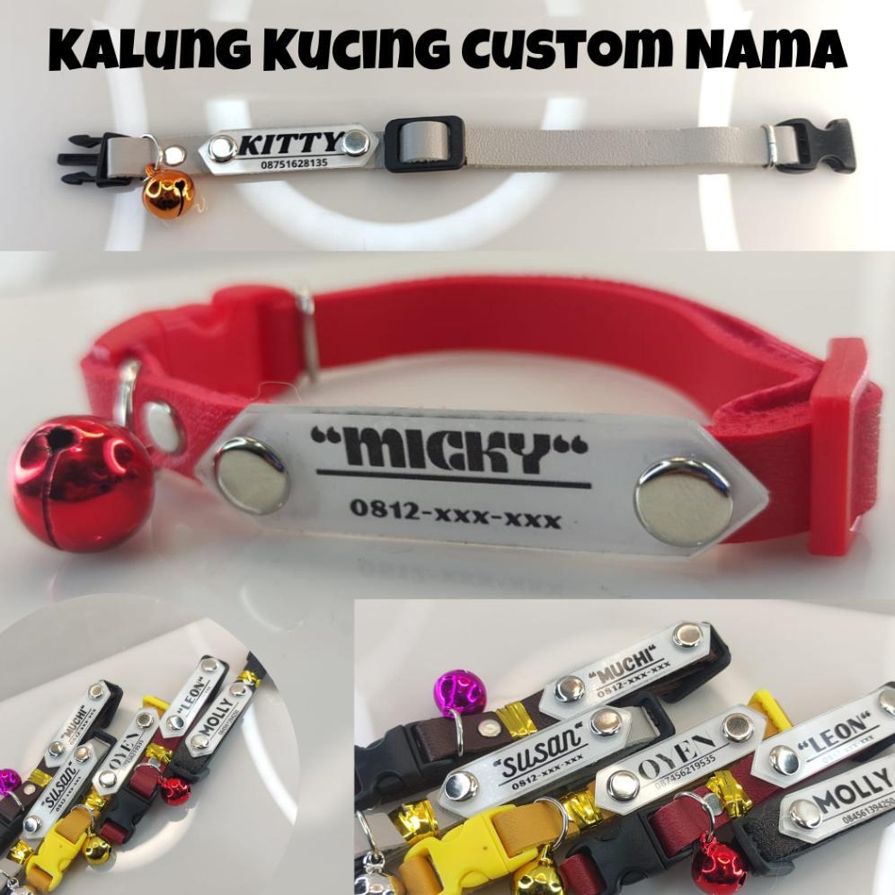 Kalung Kucing Custom Nama Lonceng Besar liontin Akrilik Bahan Kulit Sintetis Kualitas Premium