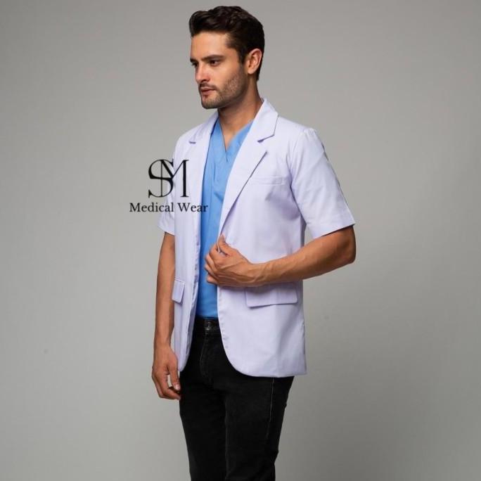 Jas Dokter Pria Lengan Pendek Sneli Dokter Blazer Medical Online
