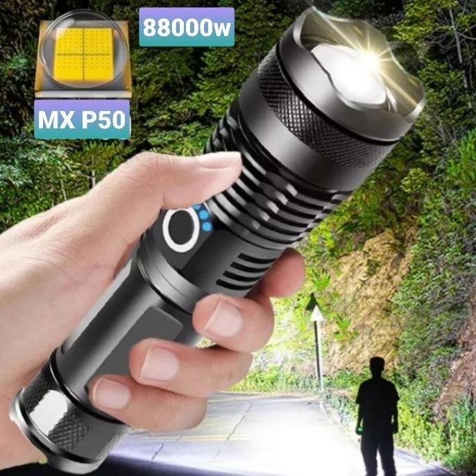 Paket lengkap Senter LED Tactical 200000 Lumens Xhp 50 -  Kualitas Cahaya Super Terang