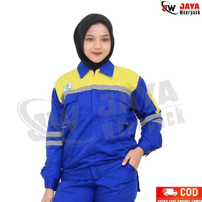 Atasan Wearpack Safety Lengan Panjang Biru Perpaduan Kuning