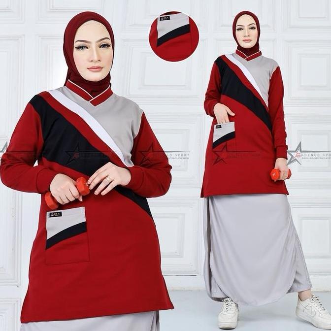 Sale Kaos Olahraga Senam Tunik Muslimah Set Rok Celana (Rocela) / Setelan Baju Olahraga Wanita Sport