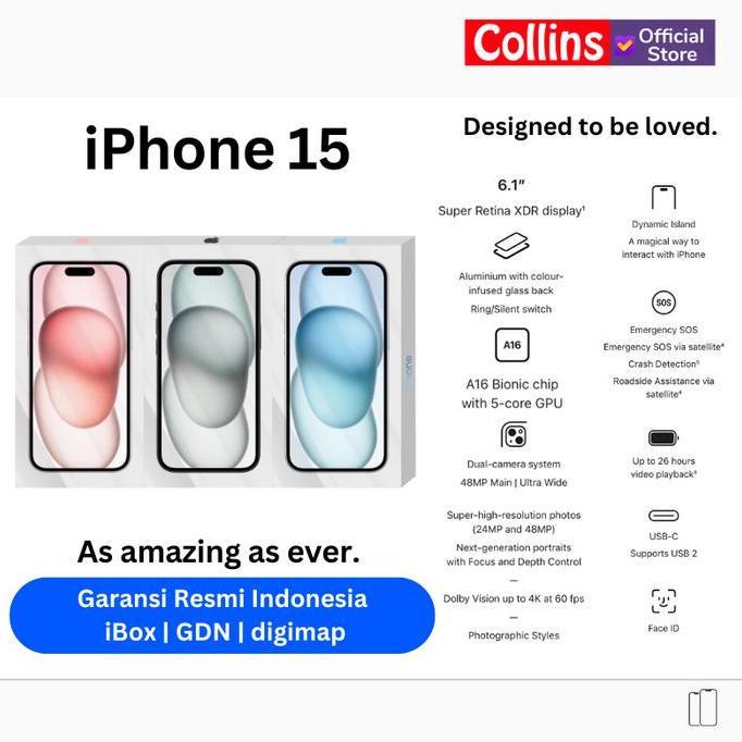 Comunicazione- Apple Iphone 15 128Gb 256Gb 512Gb A16 Bionic Cpu 6C / Gpu 5C Resmi Ibox Gdn Di