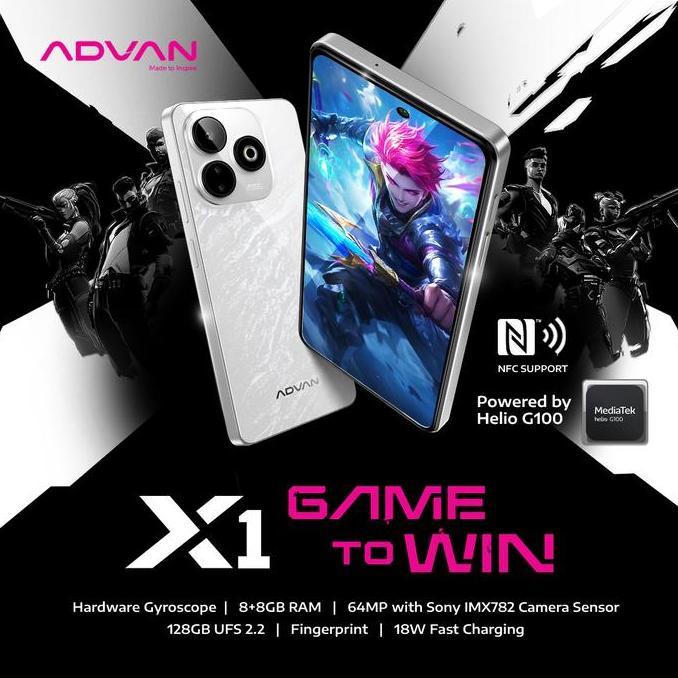 Comunicazione- Advan X1 Mediatek Helio G100 8Gb+8Gb/128Gb Hh Refresh Rate 120Hz Ips Fhd+ Sony 64Mp B