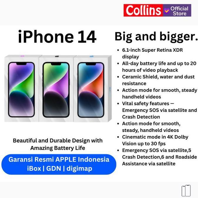 Comunicazione- Apple Iphone 14 128Gb 256Gb 512Gb A15 Bionic Cpu 6C / Gpu 5C Resmi Ibox Gdn Di