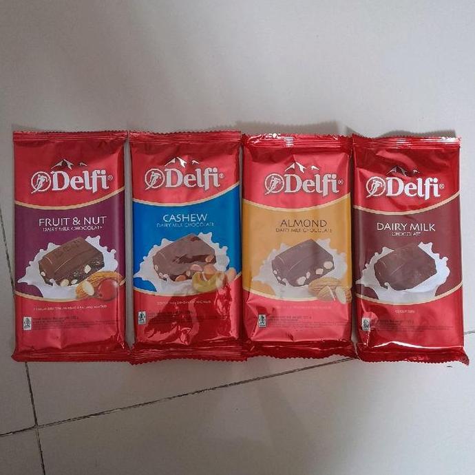 Delfi Coklat DAIRY MILK CHOCOLATE / CASHEW/ ALMOND / FRUIT & NUT 125gr ( 1 box isi 10 pcs )