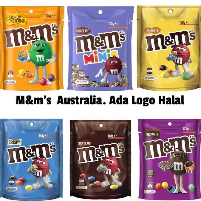 M&M's Coklat Australia Import Halal 5 Varian Minis Crispy Milk Peanut Brownies Cookies Dough 180g Be