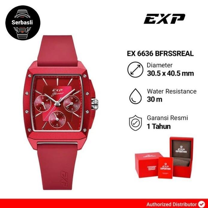 Jam Tangan Wanita Expedition Exp Chronograph EX 6636 BFRSSREAL Red Dial Red Rubber Strap