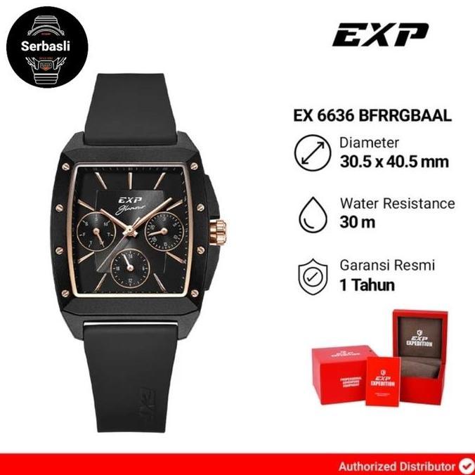 Jam Tangan Wanita Expedition Exp Chronograph EX 6636 BFRRGBAAL Black Dial Black Rubber Strap