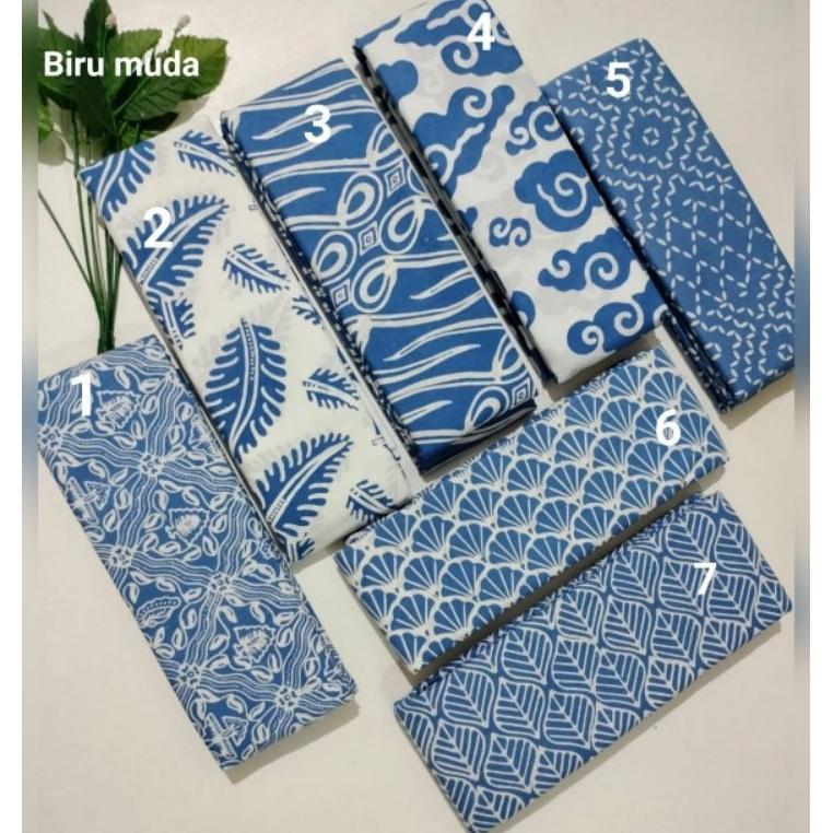 Kain Batik Cap Warna Biru Muda Biru Langit