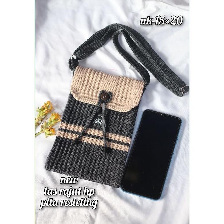 Wajib Punya New Tas Rajut Hp Model Pita /Tas Rajut Resleting / Rajut Slinbag