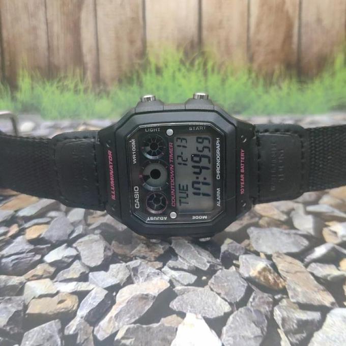 Casio Original Jam Tangan Pria Tali Kanvas AE-1300WH-1A2 Custom Keren
