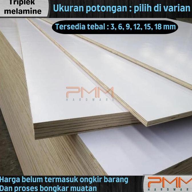 Triplek Melamin trimil melamninto plywood melamine doff dan glossy 1 muka , 2 muka 3mm 6mm 9mm 12mm 