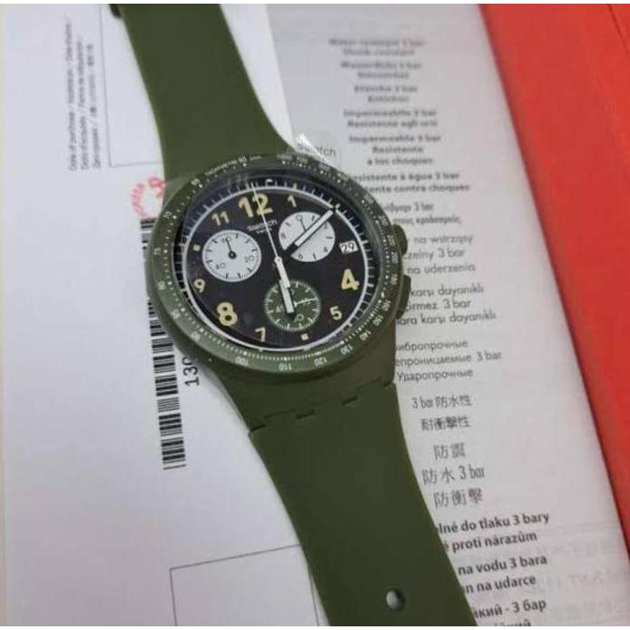 Swatch Chrono Jam Tangan Pria Karet SUSG406 NOTHING BASIC ABOUT GREEN Original