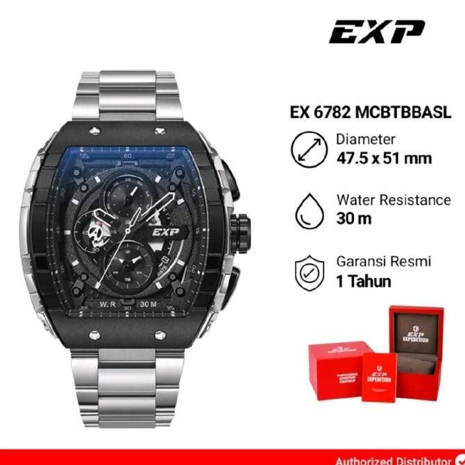 Jam Tangan Pria Expedition Exp Chronograph EX 6782 MCBTBBASL Black Dial Silver Stainless Steel Strap