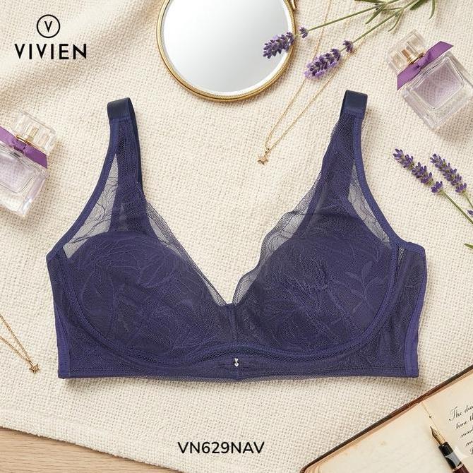 Bra Wanita Tanpa Kawat Wireless VIVIEN Busa Tipis Cup 3/4 Mix Lace Renda 36A s/d 40C Women Wirefree 