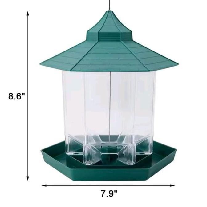 Rumah Gazebo Gantung Tempat Makanan Burung Liar Hijau PP+PSS 19x23cm Kapasitas 500ml untuk Dekorasi 