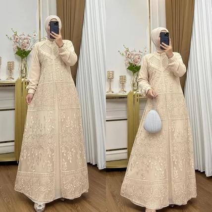 Best Seller Gamis Brokat Kondangan Wanita Modern Aqila Dress Bc  Size M L Xl Xxl Xxxl Bahan Ceruty B