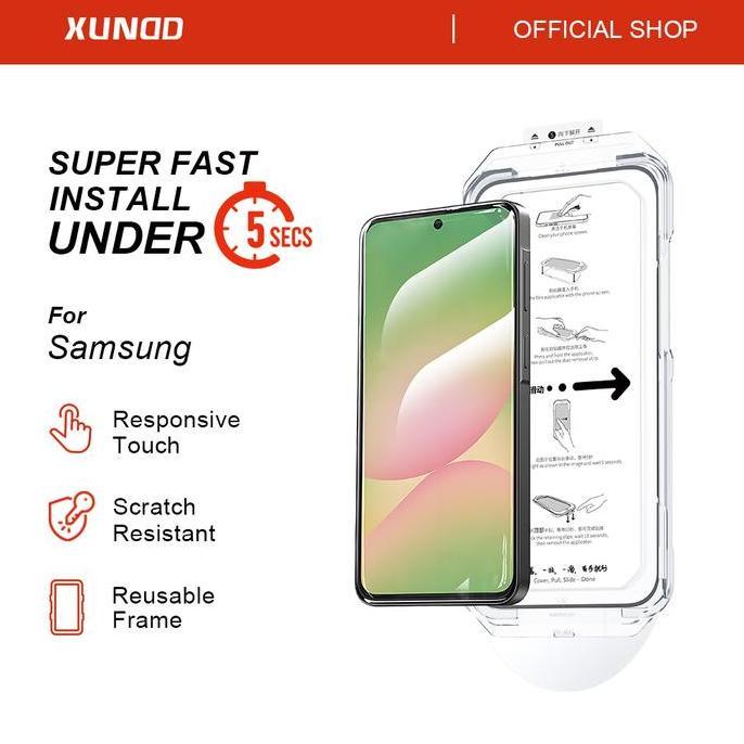 Xundd  Quick-Fit Install Tempered Glass Anti-Fingerprint Tahan Goresan Dust-Free HD Clear untuk SAMS