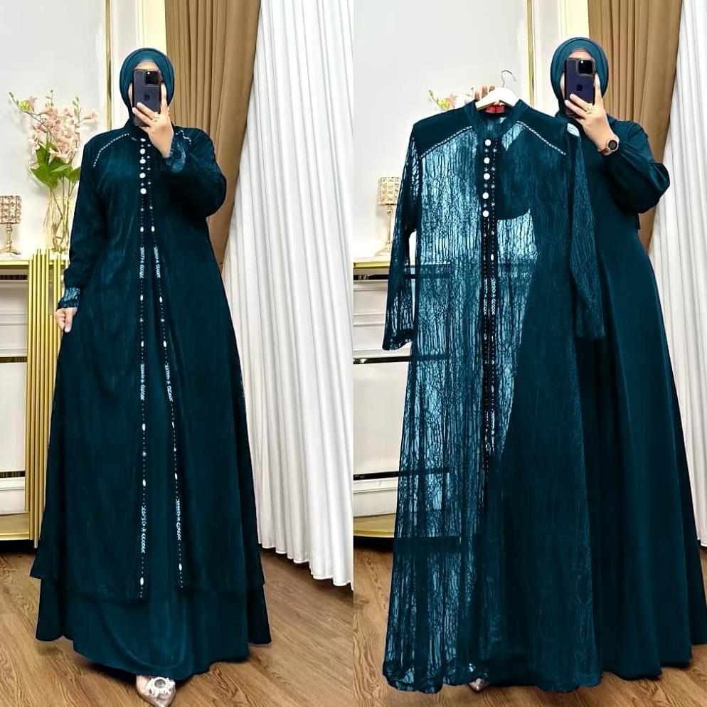 Diskon Gamis Jumbo Wanita Terbaru Violla Set Dress Bl Bahan Ceruty Baby Doll Mix Brukat Aplikasi Pay
