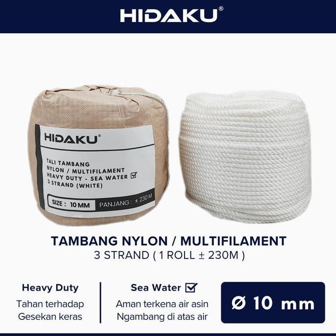 HIDAKU tali tambang nylon 10mm ROLL / tambang nilon 10mm / ROLL PAN