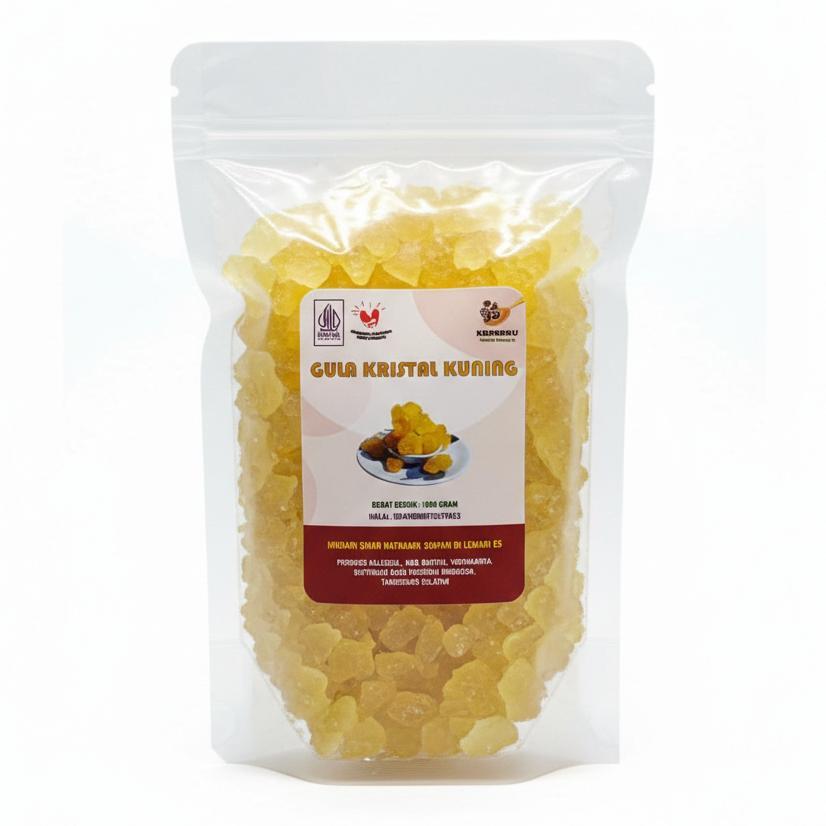 Gula Batu Kristal Organik 250 Gram Bongkahan Kecil Kuning Bening