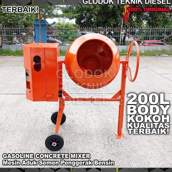 Terlaris Mesin Molen Aduk Semen Cor Beton Penggerak Bensin 200 Liter Gasoline Engine Concrete Mixer 