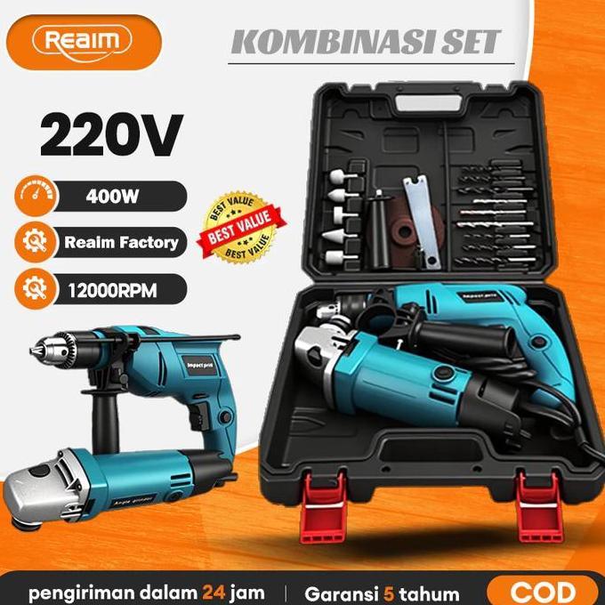 MESIN GERINDA TANGAN DAN MESIN BOR LISTRIK 13MM SET GERINDA DAN BOR PAKET BOR GERINDA FREE KOPER GER
