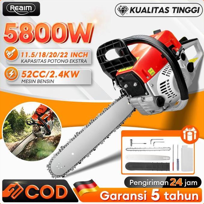 MESIN POTONG KAYU 52CC 20INCH CHAINSAW 2TAK UNTUK GERGAJI MESIN ALAT OUTDOOR MESIN GERGAJI KAYU GERG