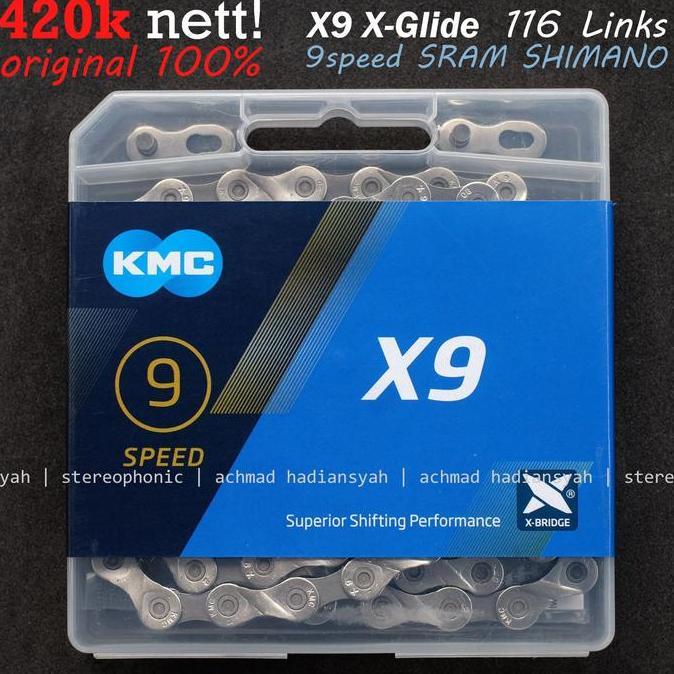 Rantai KMC X9 9 speed X-Bridge Silver Chain KMC X9 9speed XBridge