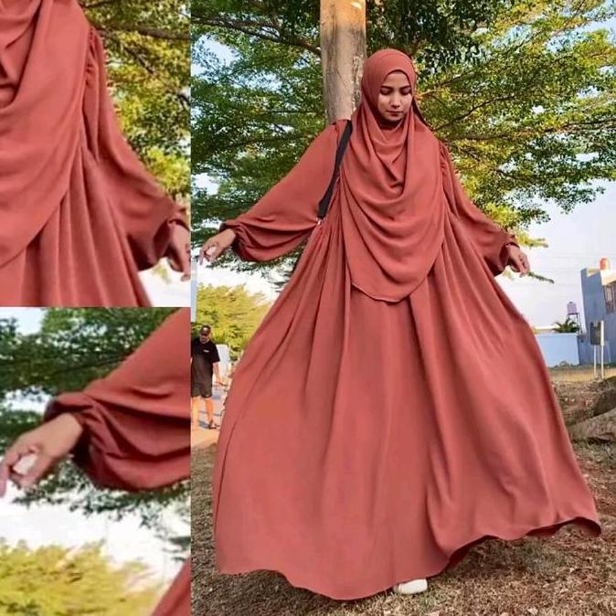 Uffa- Rh Gamis Luna Syar'I Set Hijab Oval / Gamis Nita Bahan Crinkle Muslim Panjang