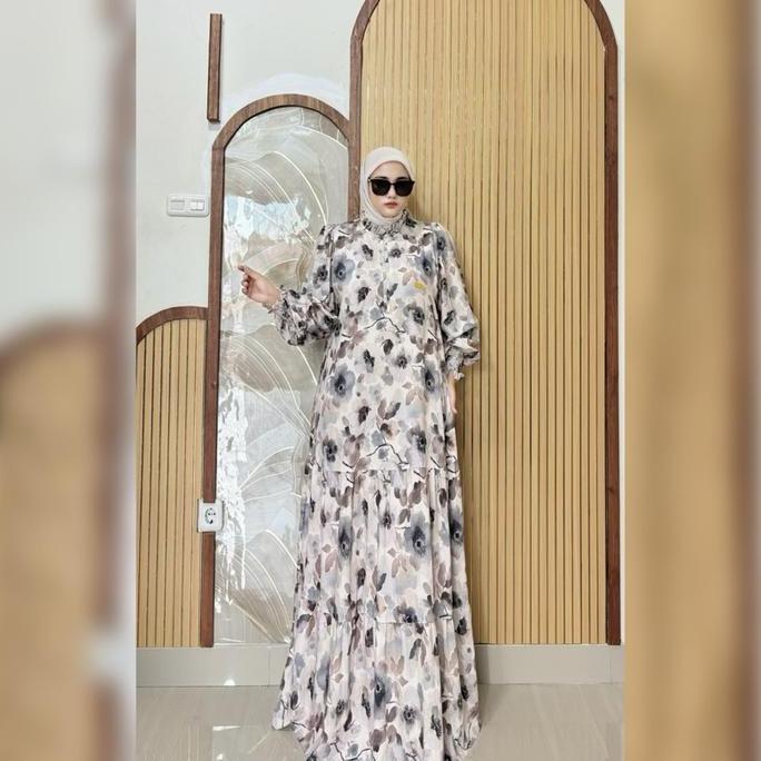 Uffa- Dress Linen Bahan Katun Linen Cresbo Print By Fajar Collection Muslim Nita Gamis Meh