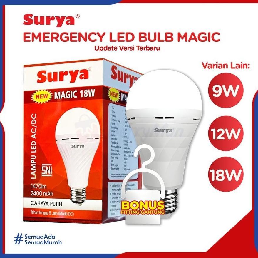 SURYA Lampu Emergency 9W , 12W , 18W Lampu Darurat Surya Tahan 5 Jam Bisa Cas Ulang
