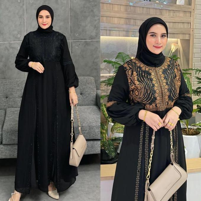 Uffa- Galeri Sicantik - - Gamis Abaya Hitam Resleting Depan Bordir Tebaru