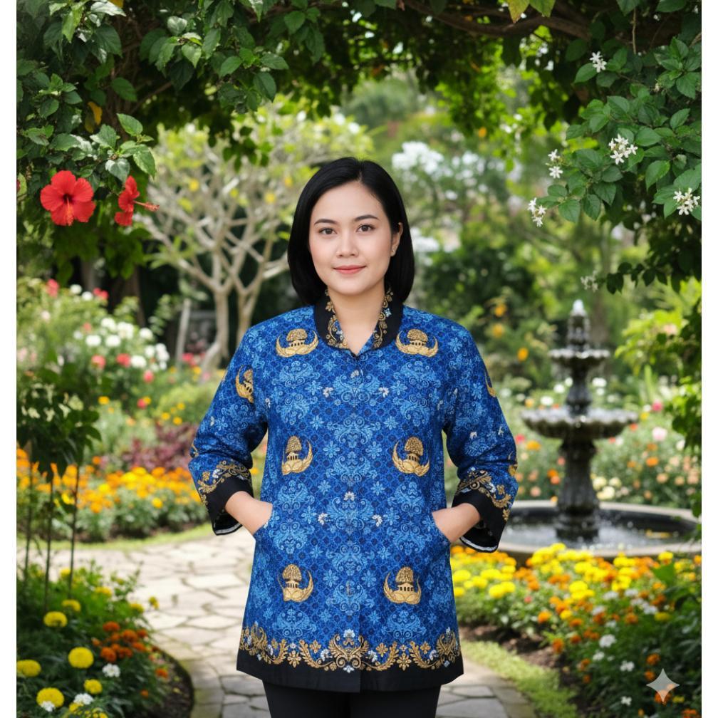 New Blouse Korpri Wanita 2022 Krah Hitam Lapis Furing Kain Katun  Sekar Bengawan C40S