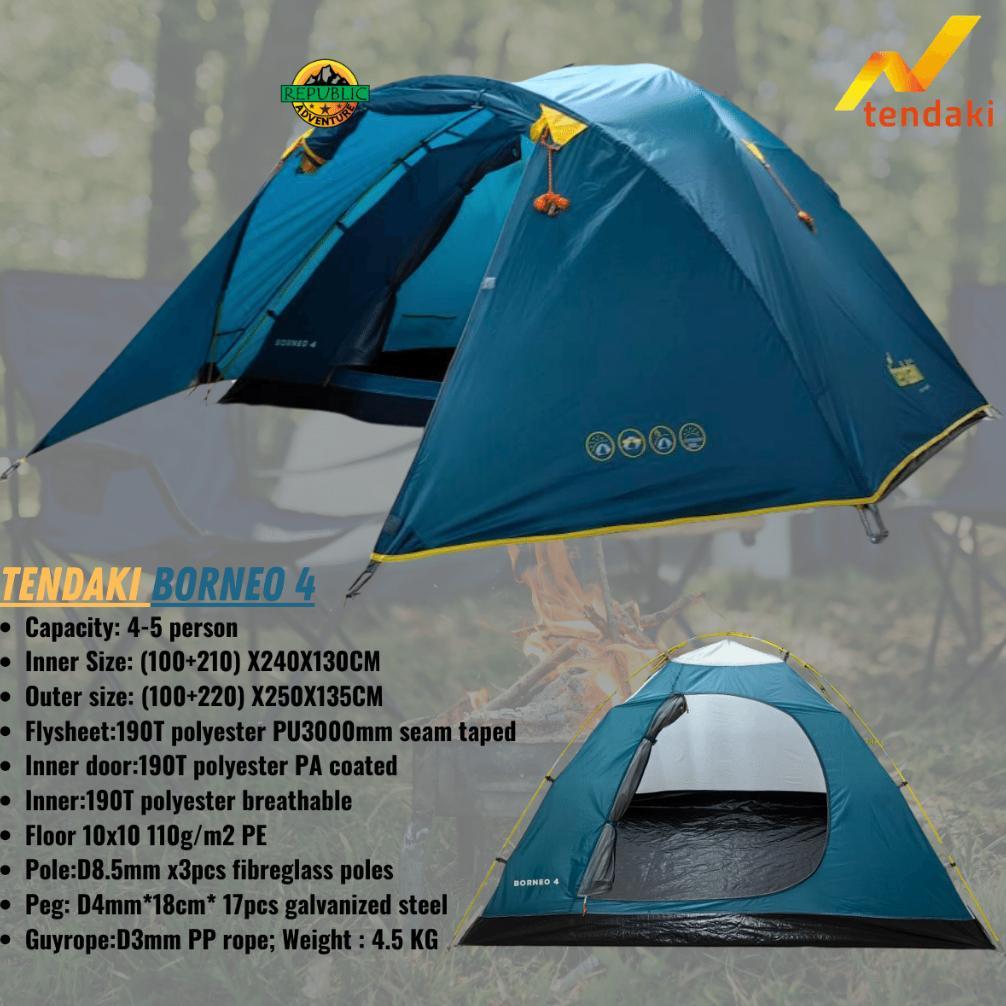 Premium Tenda Tendaki Borneo 4 Kapasitas 4-5 Orang Tenda Camping Outdoor Lwy Compass 2P - 4P