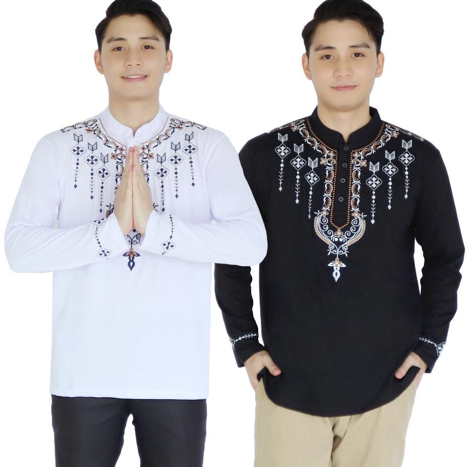 Liso Wear - Baju Koko Uj Bordir Motif Batik | Atasan Kaos Muslim Pria Lengan Panjang